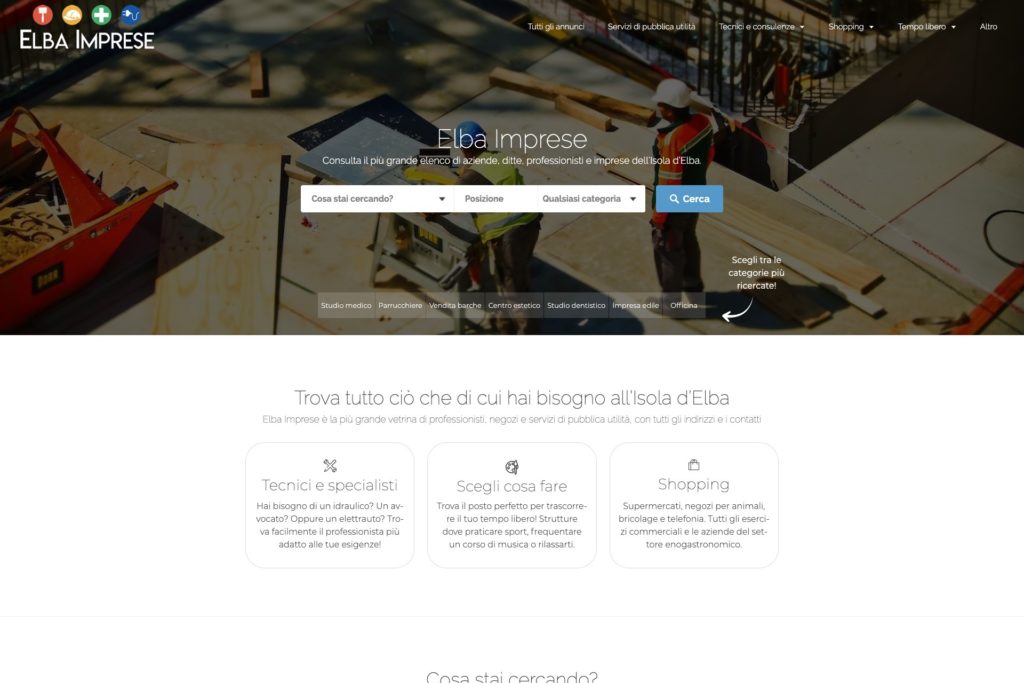 Creazione delle pagine aziendali pubblicitarie sui portali Elba Imprese.